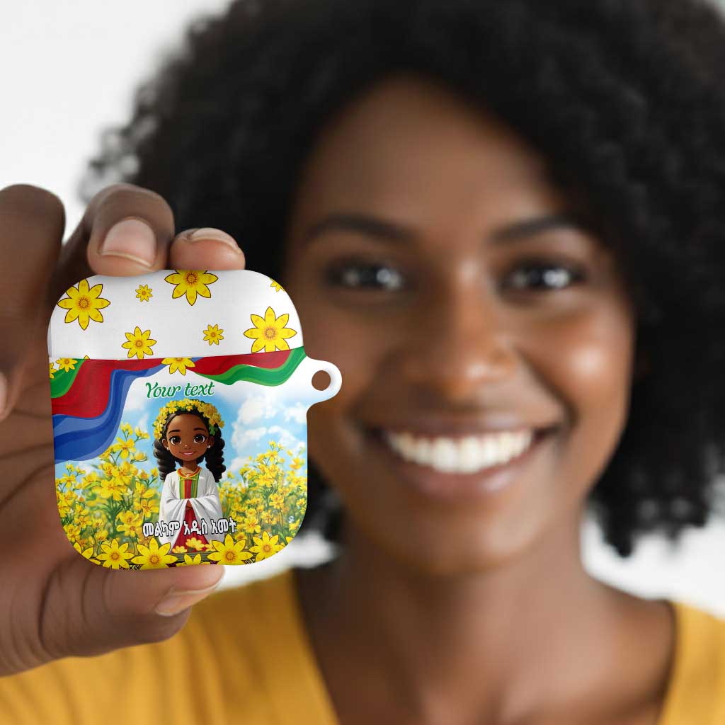 Happy Enkutatash Eritrea Personalized AirPods Case Beautiful Afro Girl Adey Abeba Flower