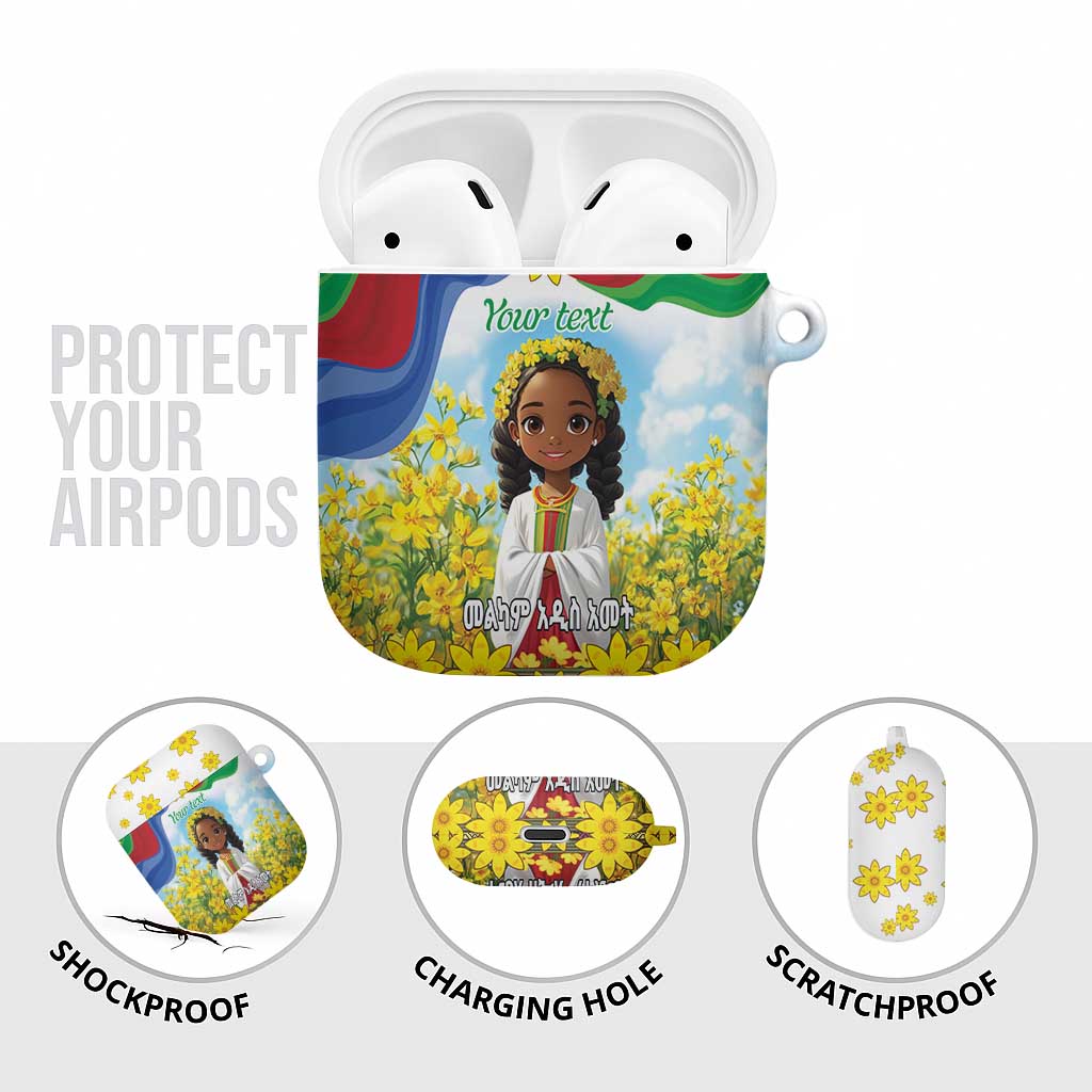 Happy Enkutatash Eritrea Personalized AirPods Case Beautiful Afro Girl Adey Abeba Flower