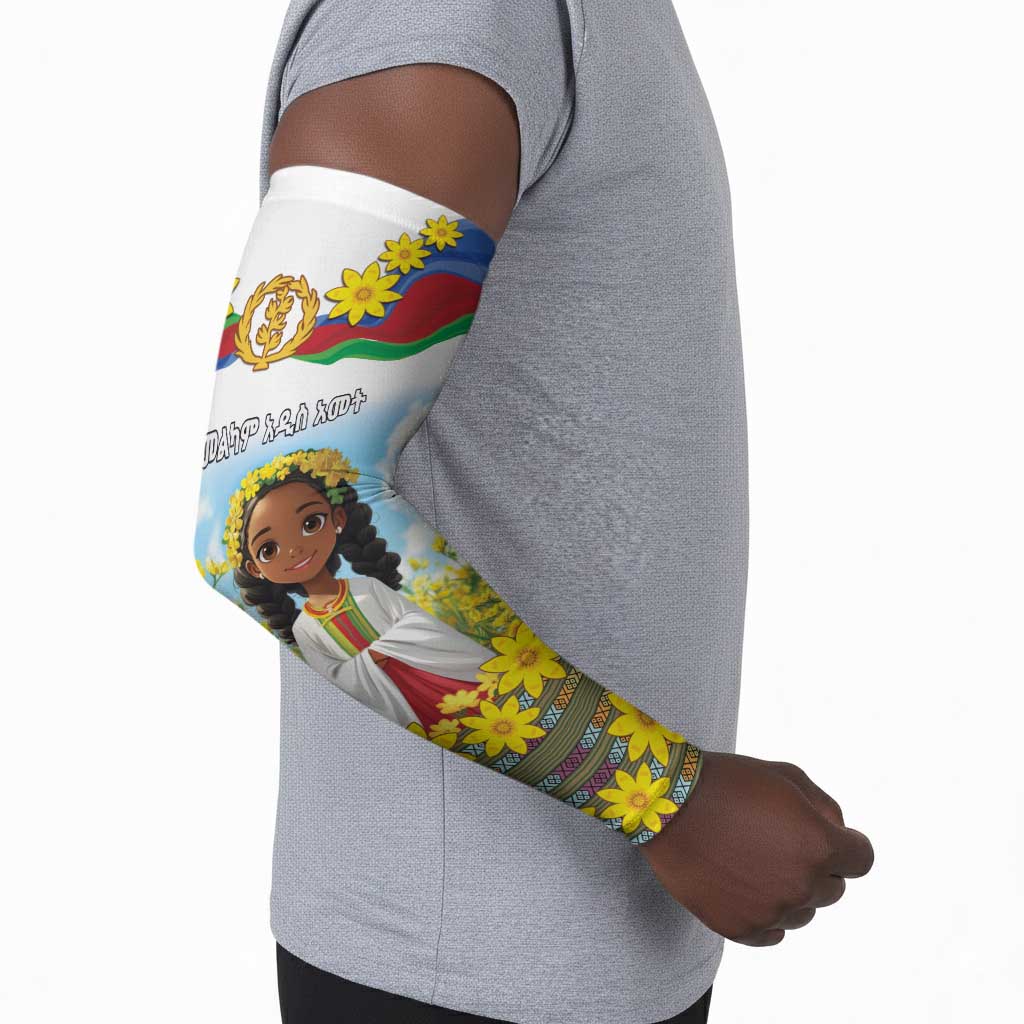 Happy Enkutatash Eritrea Personalized Arm Sleeves Beautiful Afro Girl Adey Abeba Flower