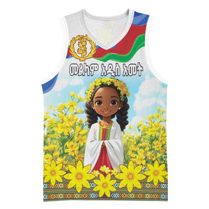 Happy Enkutatash Eritrea Personalized Basketball Jersey Beautiful Afro Girl Adey Abeba Flower - African Pride