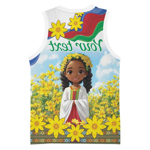 Happy Enkutatash Eritrea Personalized Basketball Jersey Beautiful Afro Girl Adey Abeba Flower - African Pride