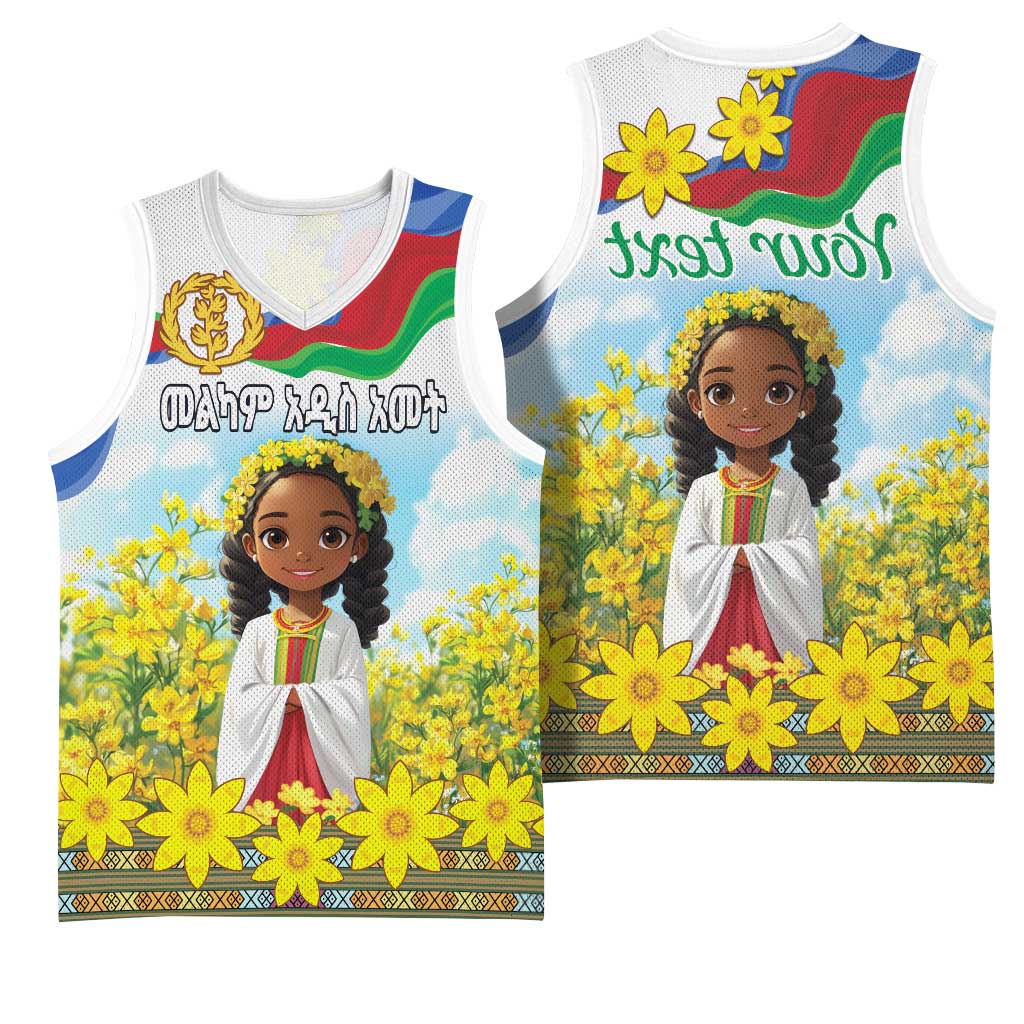 Happy Enkutatash Eritrea Personalized Basketball Jersey Beautiful Afro Girl Adey Abeba Flower - African Pride