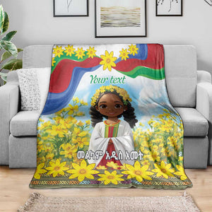 Happy Enkutatash Eritrea Personalized Blanket Beautiful Afro Girl Adey Abeba Flower