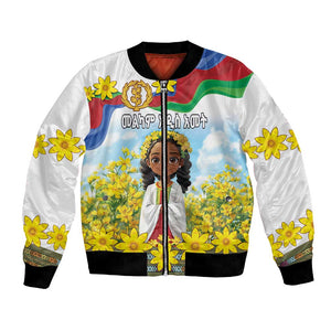 Happy Enkutatash Eritrea Personalized Bomber Jacket Beautiful Afro Girl Adey Abeba Flower