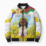 Happy Enkutatash Eritrea Personalized Bomber Puffer Jacket Beautiful Afro Girl Adey Abeba Flower