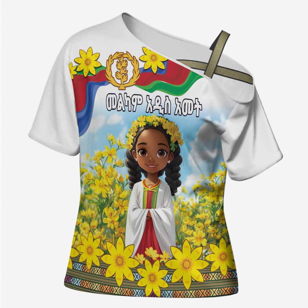 Happy Enkutatash Eritrea Personalized Cross Shoulder Shirt Beautiful Afro Girl Adey Abeba Flower