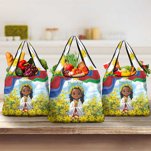 Happy Enkutatash Eritrea Personalized Grocery Bag Beautiful Afro Girl Adey Abeba Flower