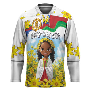 Happy Enkutatash Eritrea Personalized Hockey Jersey Beautiful Afro Girl Adey Abeba Flower