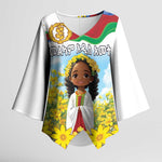 Happy Enkutatash Eritrea Personalized Kimono Sleeve Blouse Beautiful Afro Girl Adey Abeba Flower