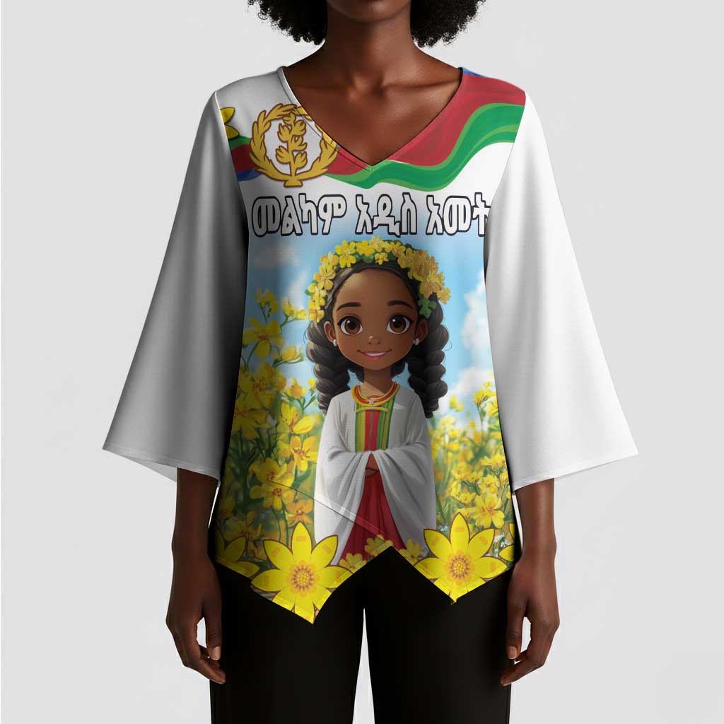 Happy Enkutatash Eritrea Personalized Kimono Sleeve Blouse Beautiful Afro Girl Adey Abeba Flower