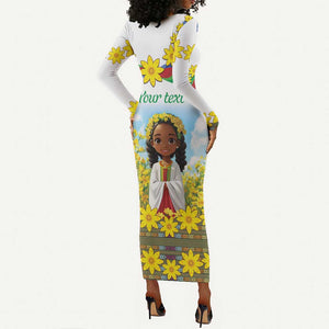 Happy Enkutatash Eritrea Personalized Long Sleeve Bodycon Dress Beautiful Afro Girl Adey Abeba Flower LT9