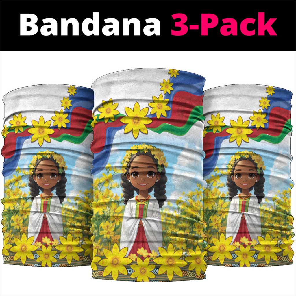 Happy Enkutatash Eritrea Neck Gaiter Beautiful Afro Girl Adey Abeba Flower - African Pride