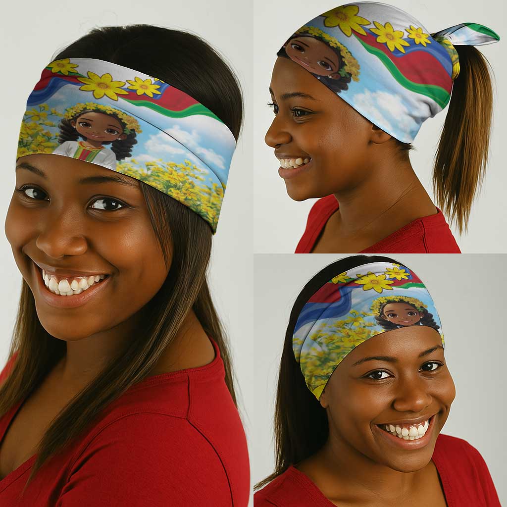 Happy Enkutatash Eritrea Neck Gaiter Beautiful Afro Girl Adey Abeba Flower - African Pride