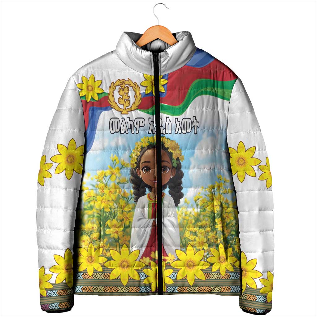 Happy Enkutatash Eritrea Personalized Padded Jacket Beautiful Afro Girl Adey Abeba Flower
