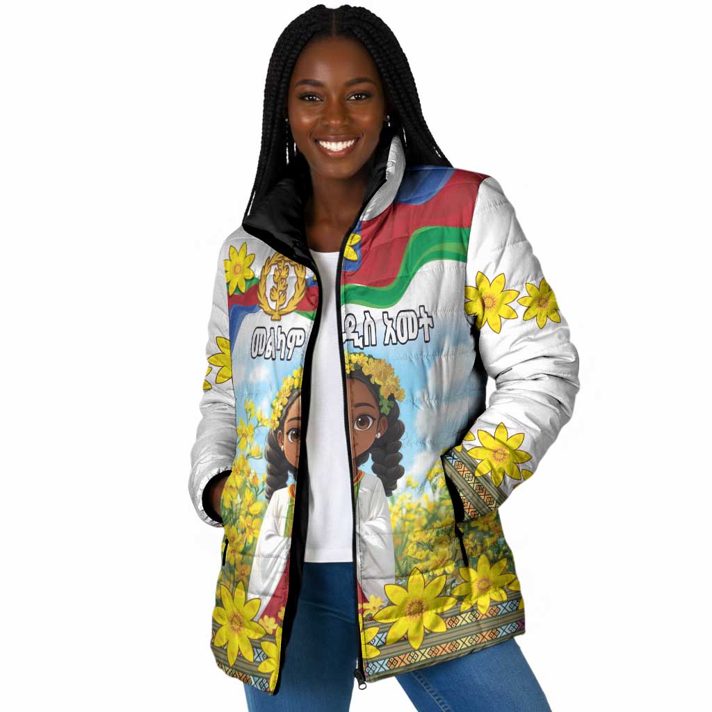Happy Enkutatash Eritrea Personalized Padded Jacket Beautiful Afro Girl Adey Abeba Flower