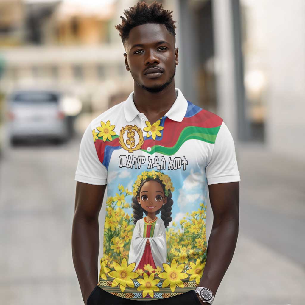 Happy Enkutatash Eritrea Personalized Polo Shirt Beautiful Afro Girl Adey Abeba Flower