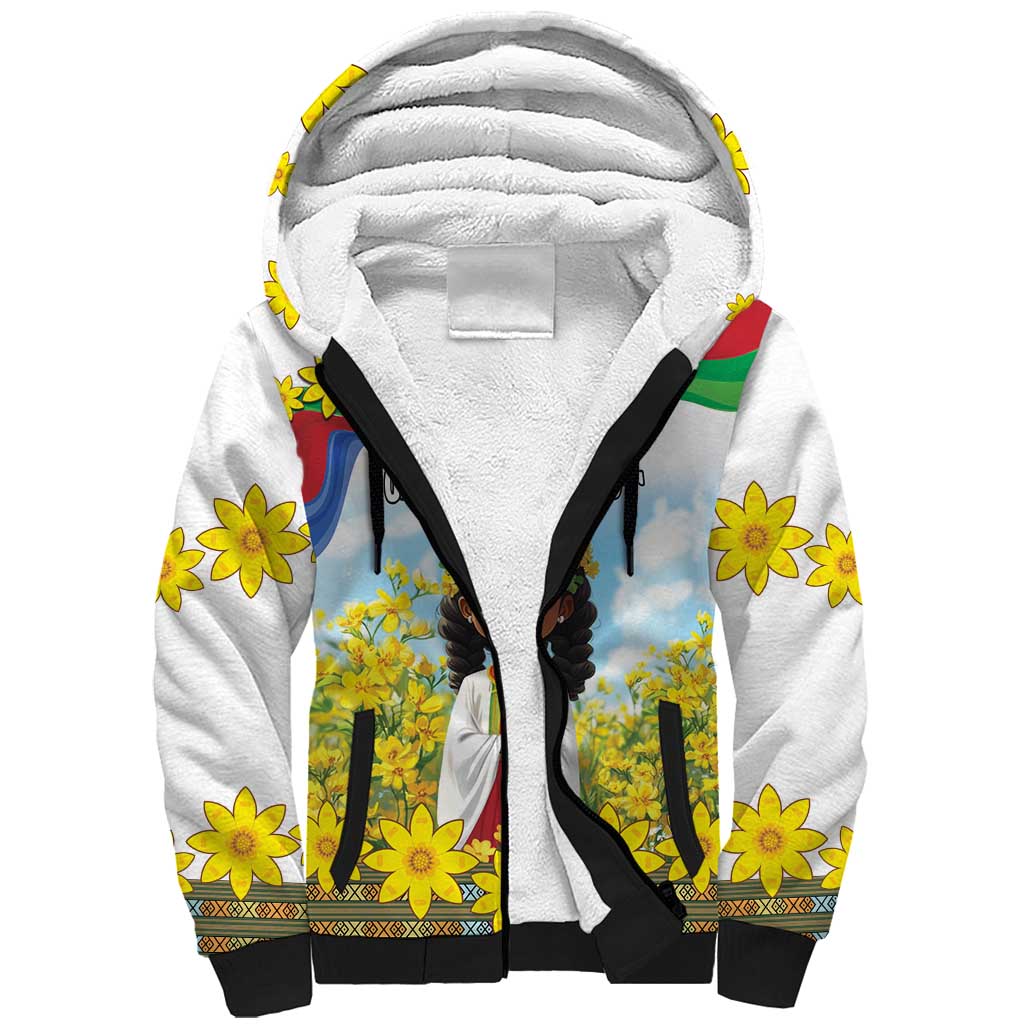 Happy Enkutatash Eritrea Personalized Sherpa Hoodie Beautiful Afro Girl Adey Abeba Flower