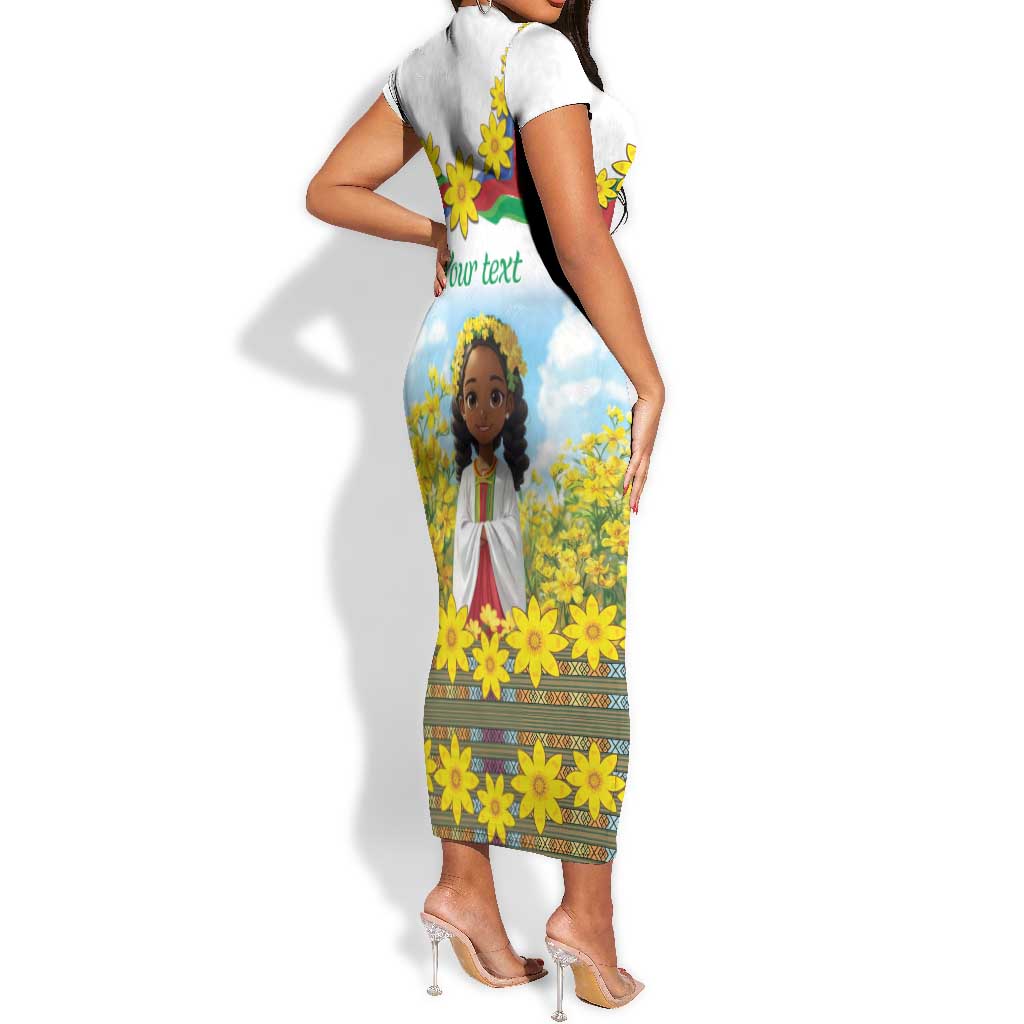 Happy Enkutatash Eritrea Personalized Short Sleeve Bodycon Dress Beautiful Afro Girl Adey Abeba Flower LT9