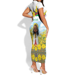 Happy Enkutatash Eritrea Personalized Short Sleeve Bodycon Dress Beautiful Afro Girl Adey Abeba Flower LT9