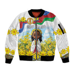 Happy Enkutatash Eritrea Personalized Sleeve Zip Bomber Jacket Beautiful Afro Girl Adey Abeba Flower