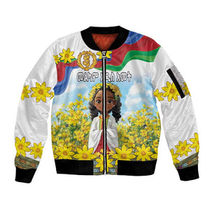 Happy Enkutatash Eritrea Personalized Sleeve Zip Bomber Jacket Beautiful Afro Girl Adey Abeba Flower
