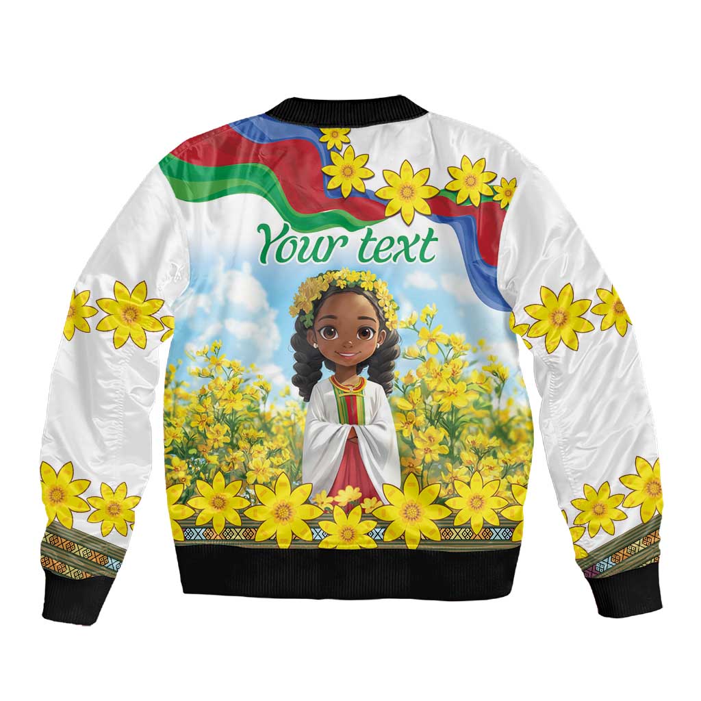 Happy Enkutatash Eritrea Personalized Sleeve Zip Bomber Jacket Beautiful Afro Girl Adey Abeba Flower