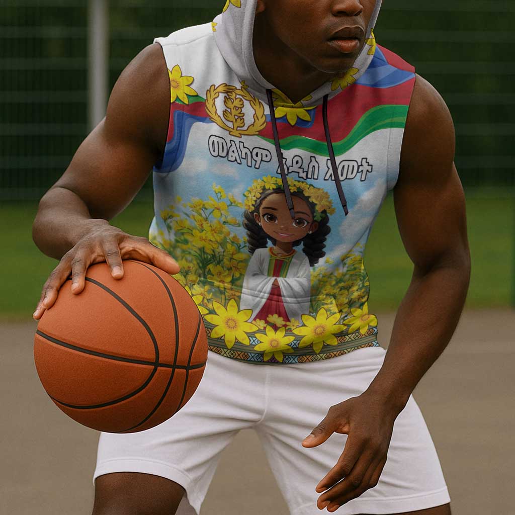 Happy Enkutatash Eritrea Personalized Sleeveless Hoodie Beautiful Afro Girl Adey Abeba Flower - African Pride