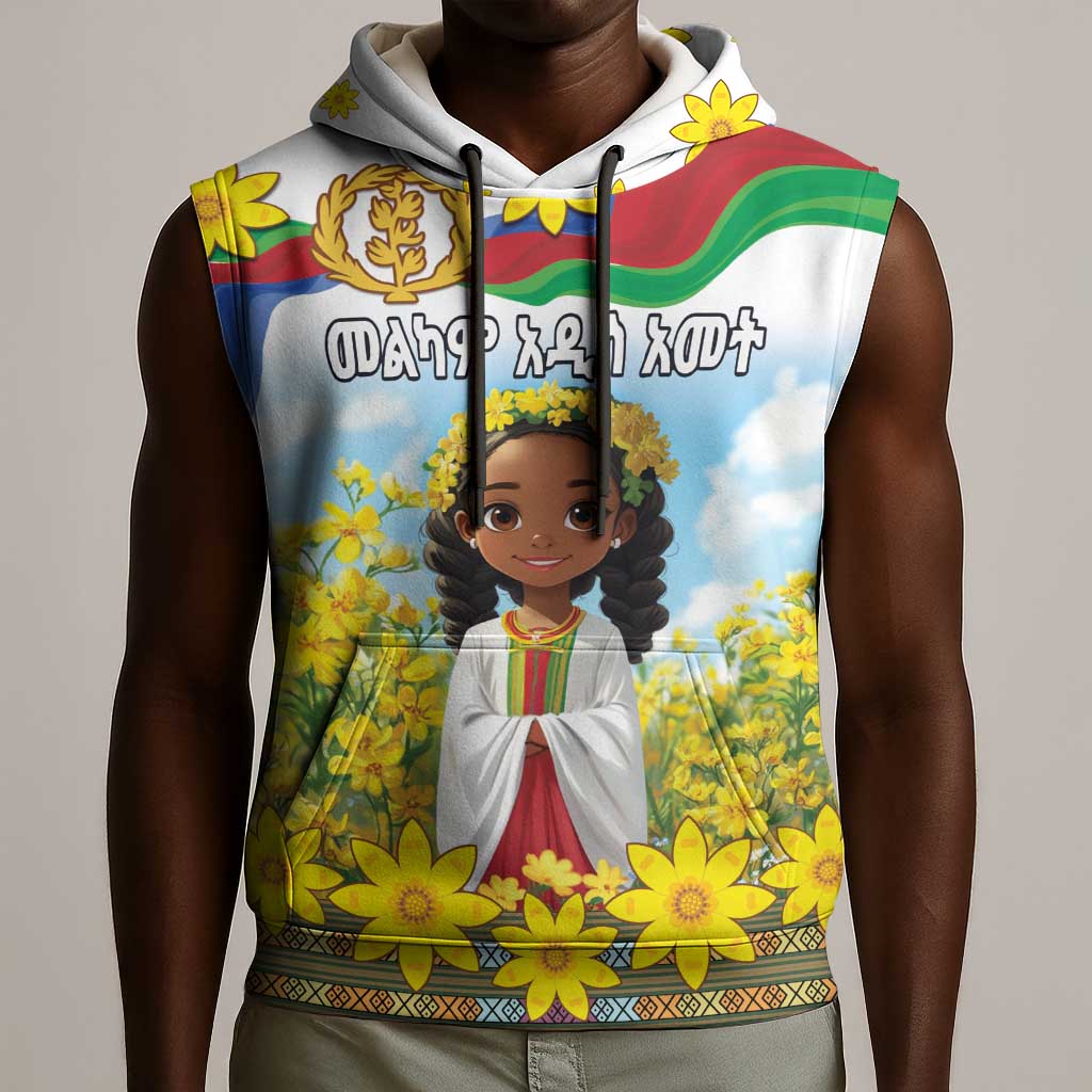 Happy Enkutatash Eritrea Personalized Sleeveless Hoodie Beautiful Afro Girl Adey Abeba Flower - African Pride