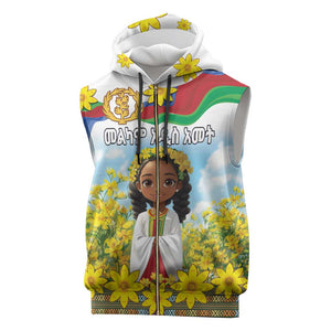 Happy Enkutatash Eritrea Personalized Sleeveless Zip Hoodie Beautiful Afro Girl Adey Abeba Flower - African Pride