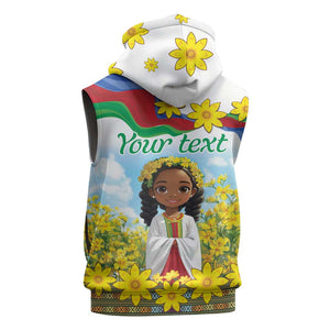 Happy Enkutatash Eritrea Personalized Sleeveless Zip Hoodie Beautiful Afro Girl Adey Abeba Flower - African Pride
