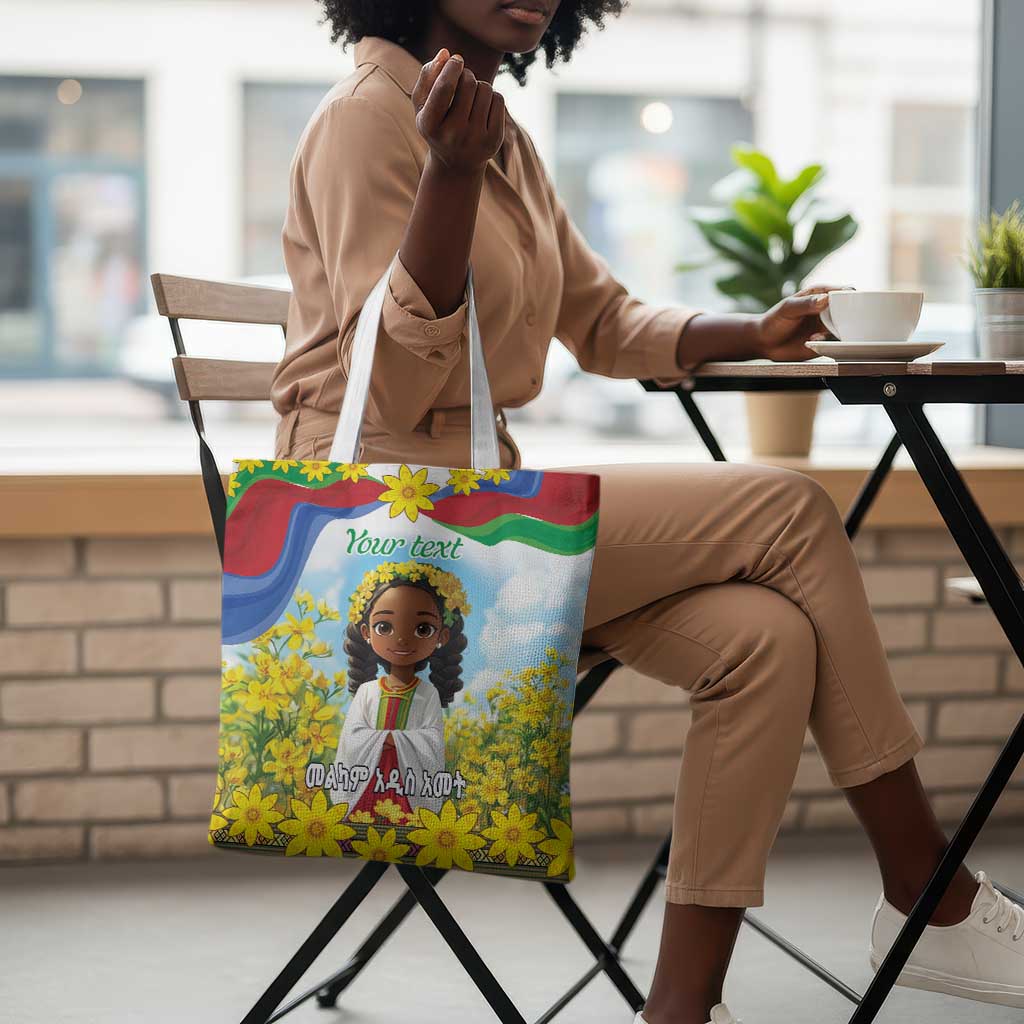 Happy Enkutatash Eritrea Personalized Tote Bag Beautiful Afro Girl Adey Abeba Flower