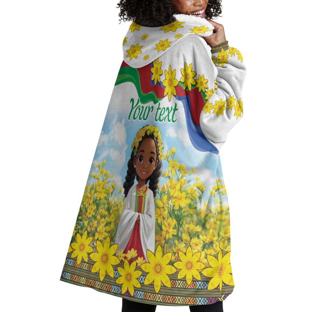 Happy Enkutatash Eritrea Personalized Wearable Blanket Hoodie Beautiful Afro Girl Adey Abeba Flower