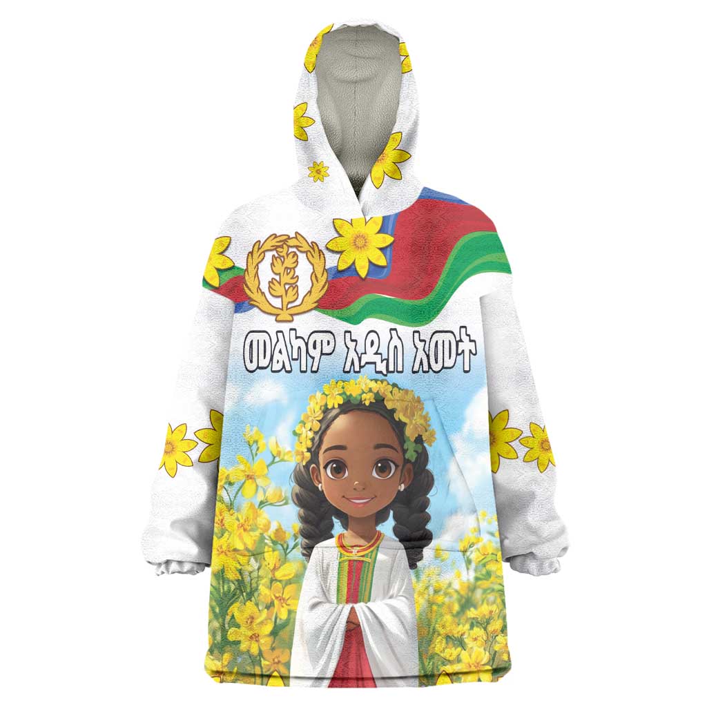 Happy Enkutatash Eritrea Personalized Wearable Blanket Hoodie Beautiful Afro Girl Adey Abeba Flower