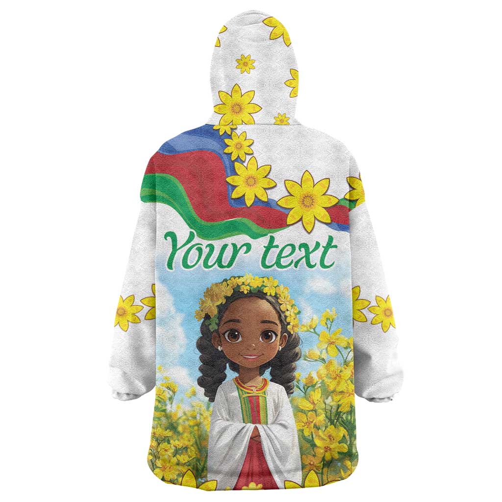 Happy Enkutatash Eritrea Personalized Wearable Blanket Hoodie Beautiful Afro Girl Adey Abeba Flower