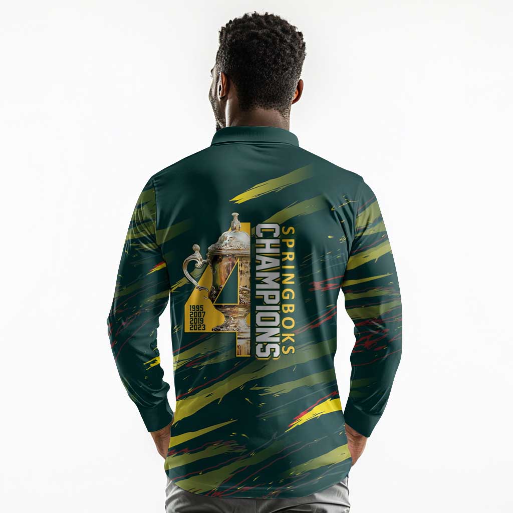 South African Four-time Champions Long Sleeve Polo Shirt World Rugby Team Springboks