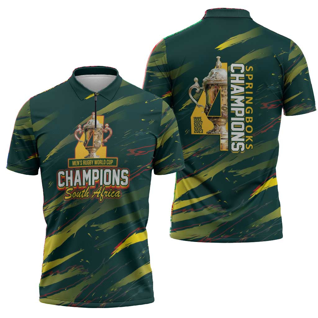 South African Four-time Champions Zipper Polo Shirt World Rugby Team Springboks