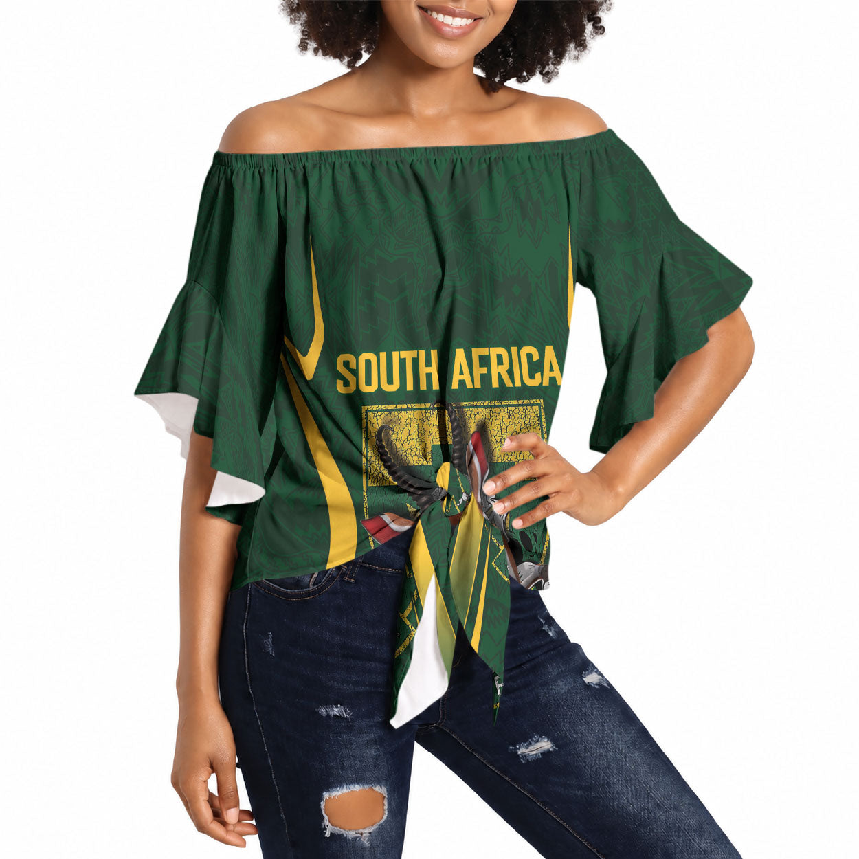 South Africa Rugby National Heritage Custom Off Shoulder Wrap Waist Top Traditional Ndebele Inspired