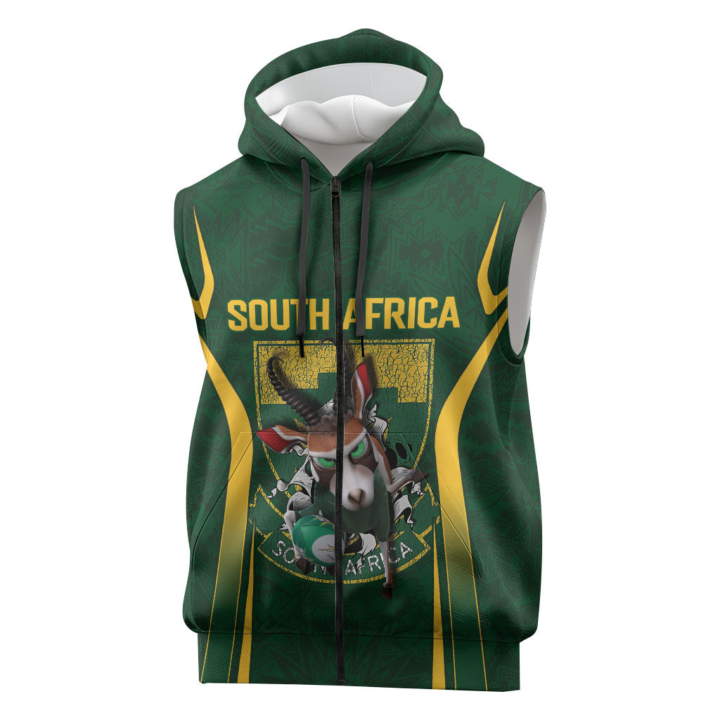 South Africa Rugby National Heritage Custom Sleeveless Zip Hoodie Traditional Ndebele Inspired