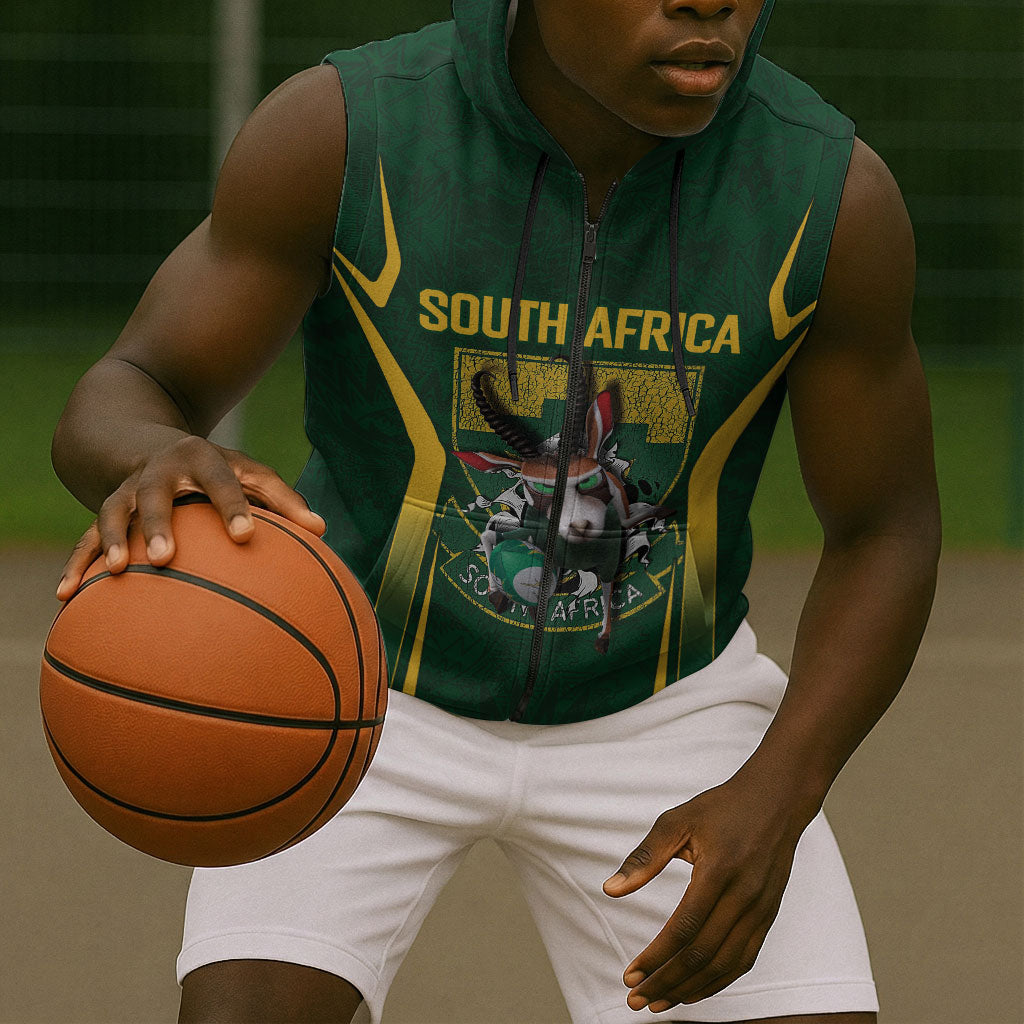 South Africa Rugby National Heritage Custom Sleeveless Zip Hoodie Traditional Ndebele Inspired
