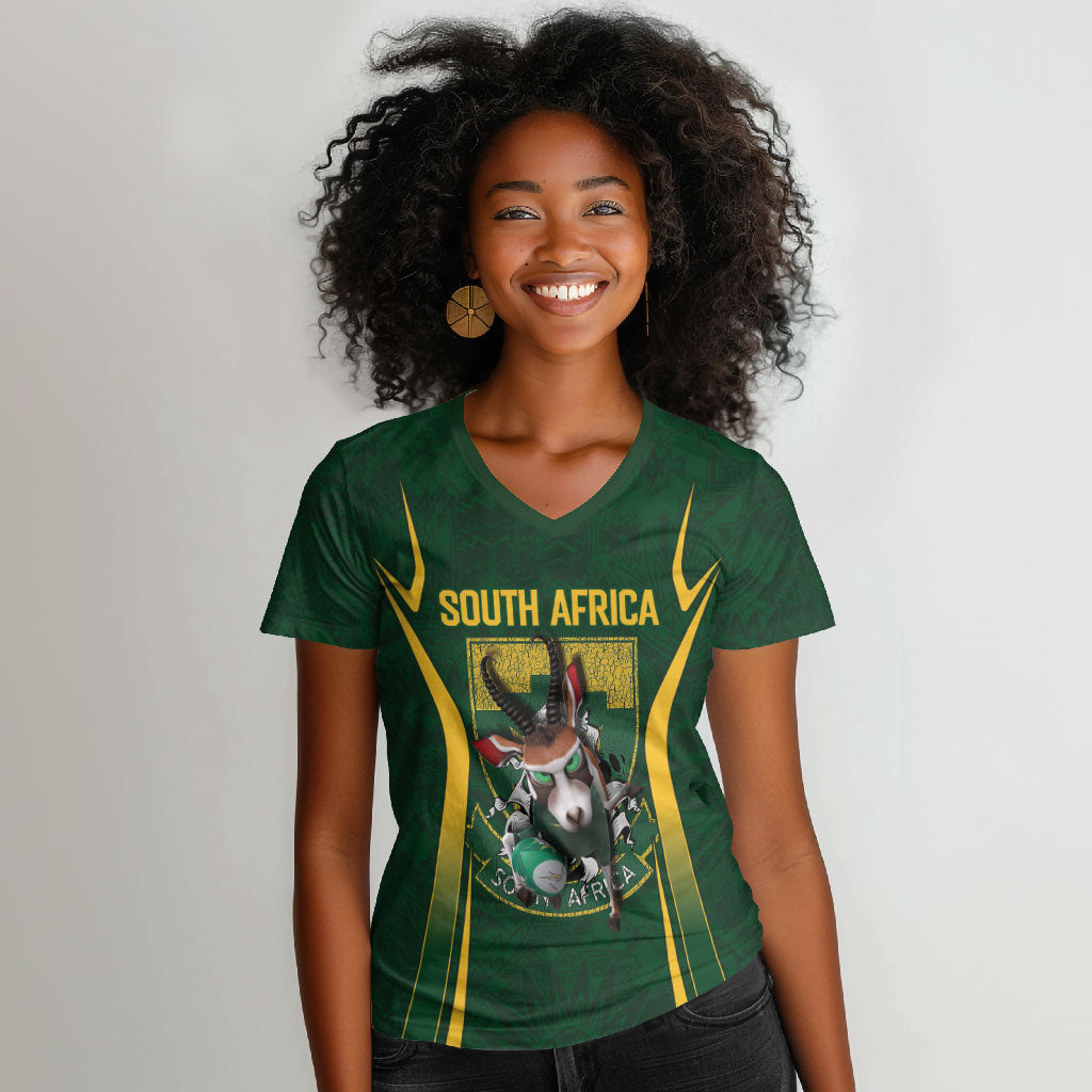 South Africa Rugby National Heritage Custom Women V-Neck T-Shirt Traditional Ndebele Inspired