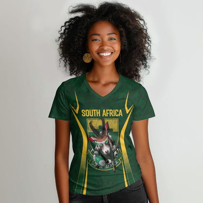 South Africa Rugby National Heritage Custom Women V-Neck T-Shirt Traditional Ndebele Inspired