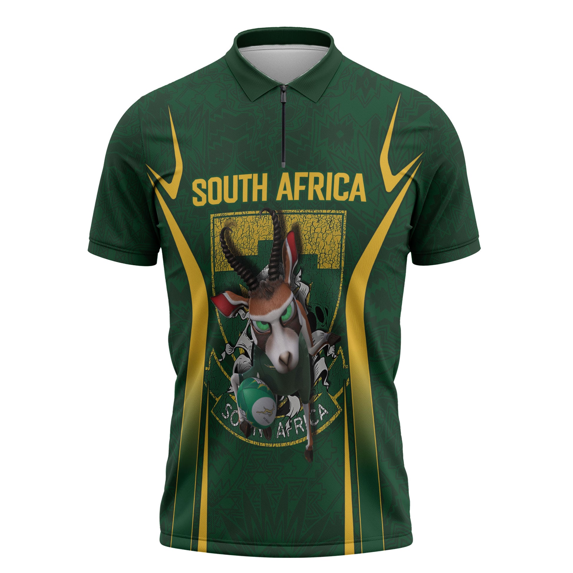 South Africa Rugby National Heritage Custom Zipper Polo Shirt Traditional Ndebele Inspired