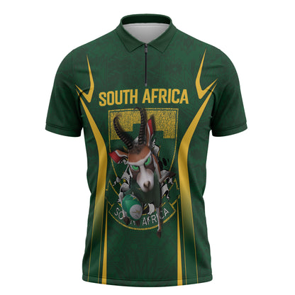 South Africa Rugby National Heritage Custom Zipper Polo Shirt Traditional Ndebele Inspired