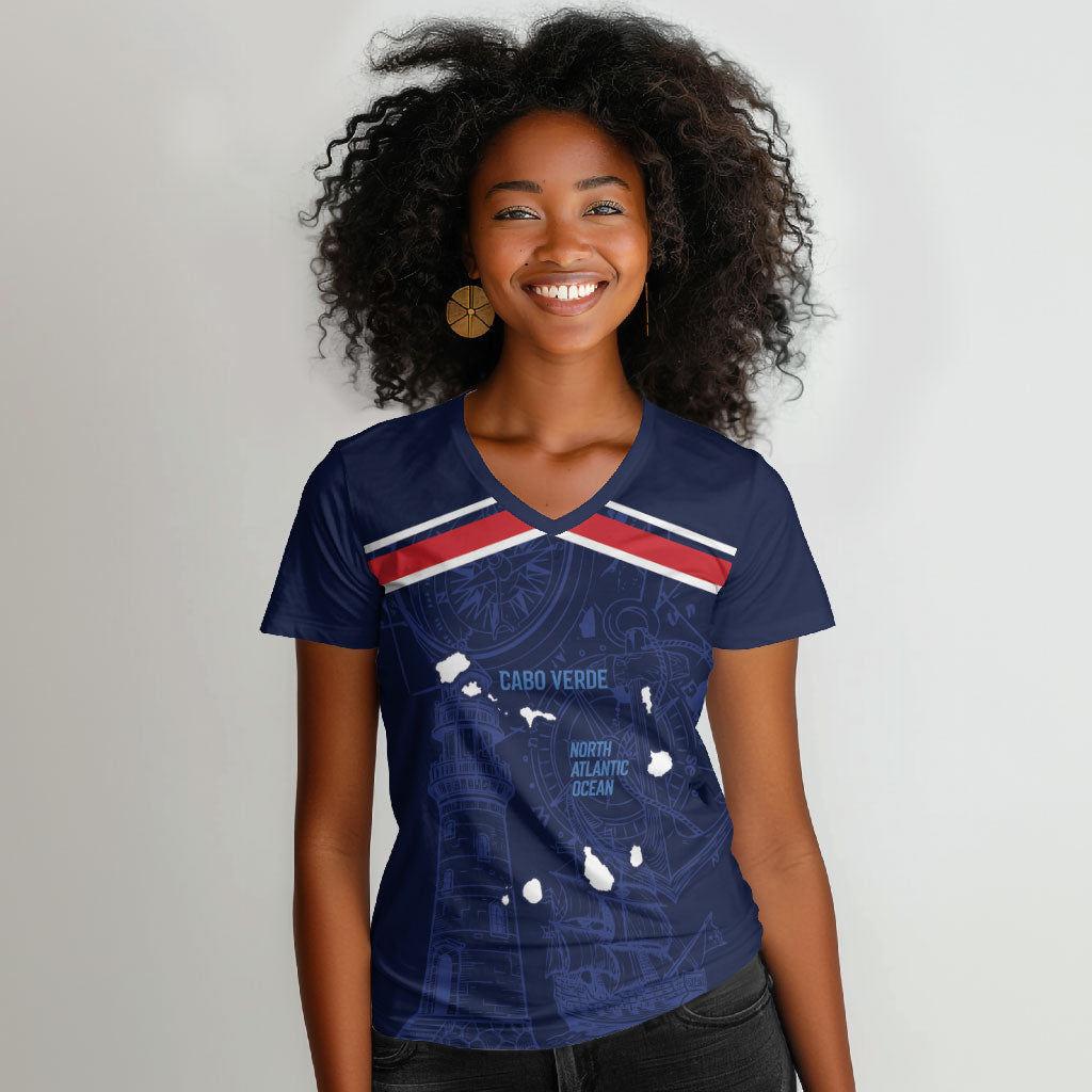 Cape Verde Small Island Big Stage Custom Women V-Neck T-Shirt Guardian of the Atlantic