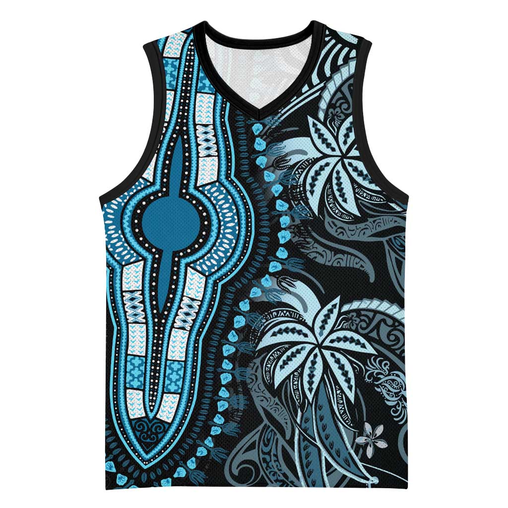 Polynesia Mixed African Dashiki Basketball Jersey Afro-pacific Culture - Blue - African Pride