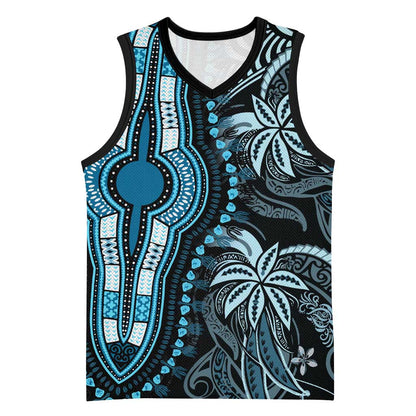 Polynesia Mixed African Dashiki Basketball Jersey Afro-pacific Culture - Blue - African Pride