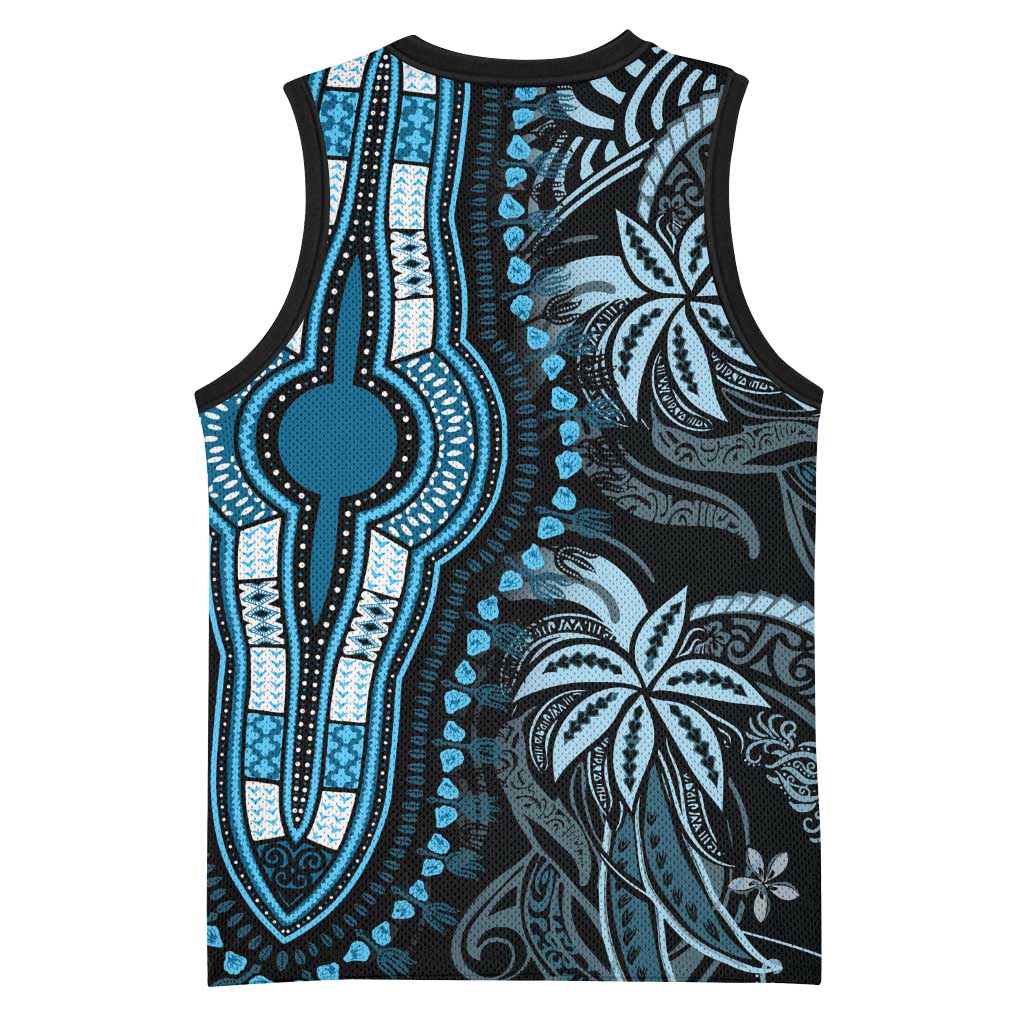 Polynesia Mixed African Dashiki Basketball Jersey Afro-pacific Culture - Blue - African Pride