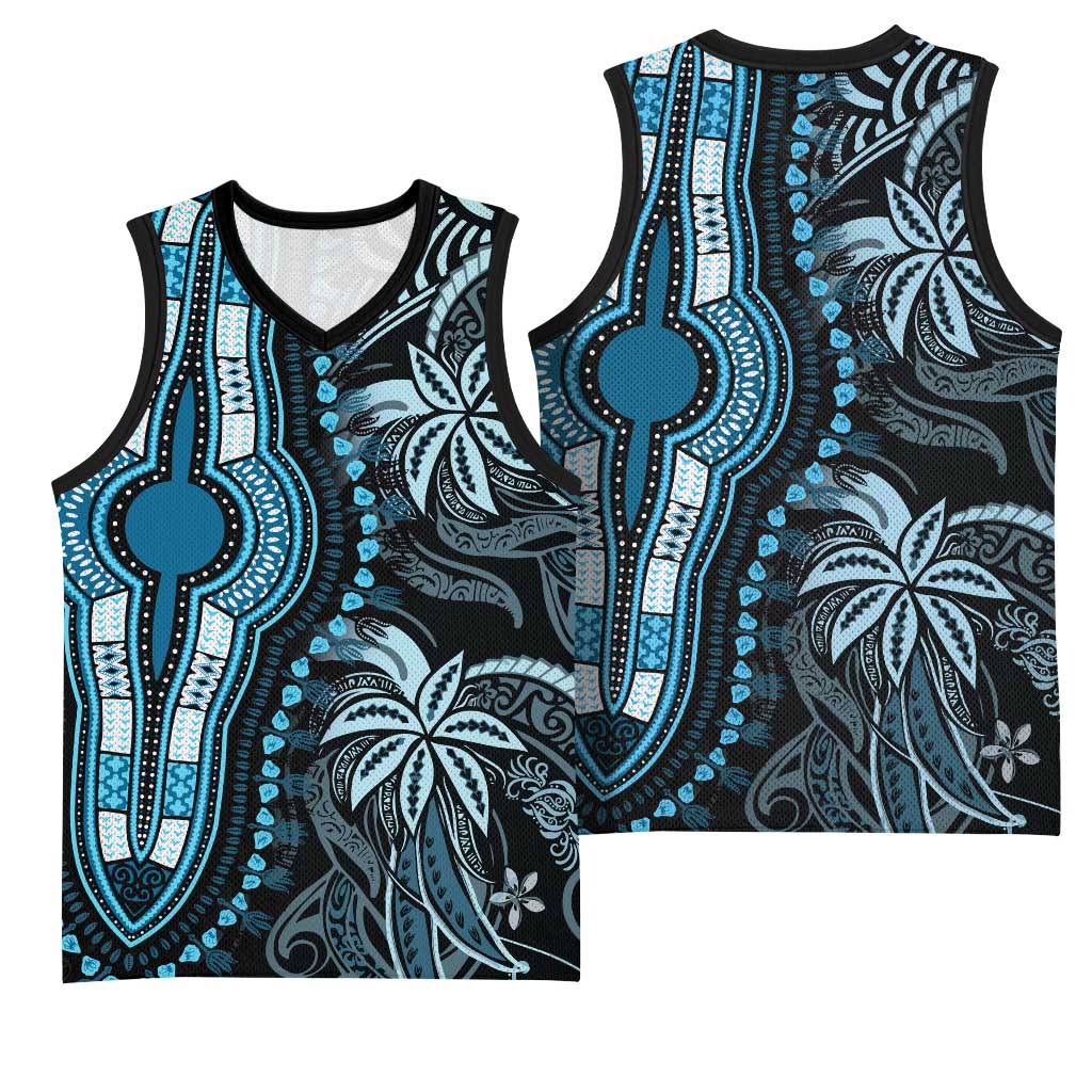 Polynesia Mixed African Dashiki Basketball Jersey Afro-pacific Culture - Blue - African Pride