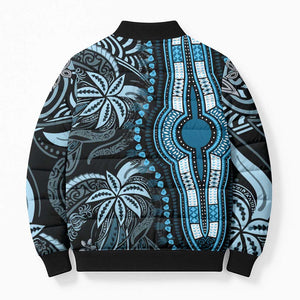 Polynesia Mixed African Dashiki Bomber Puffer Jacket Afro-pacific Culture - Blue