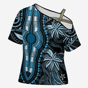 Polynesia Mixed African Dashiki Cross Shoulder Shirt Afro-pacific Culture - Blue